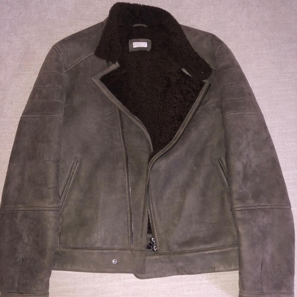 BRUNELLO CUCINELLI -  BROWN SHEARLING MOTO JACKET